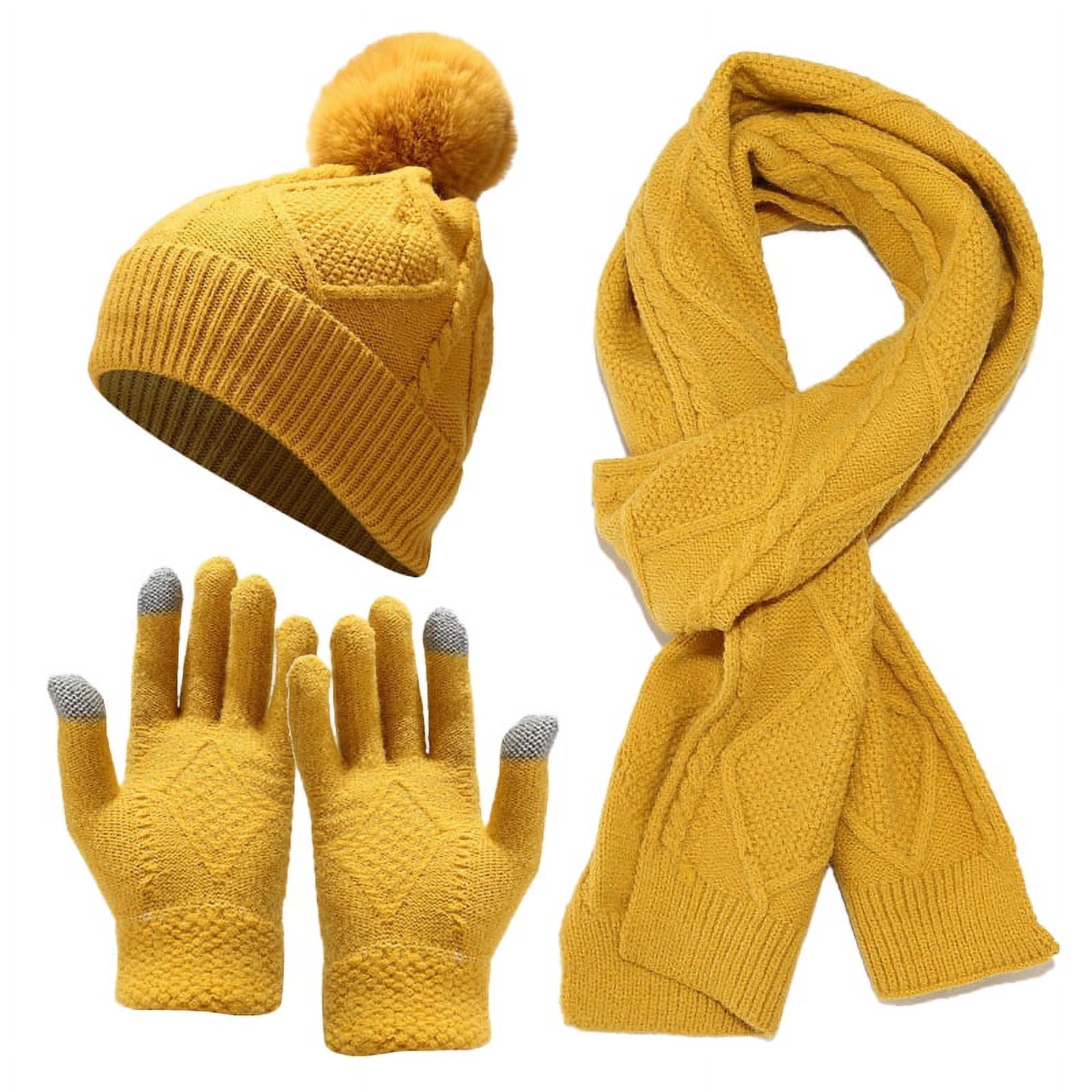 3 PCS Winter Hat Scarf Gloves Set, Fleece Knit Beanie Hat Warm ...