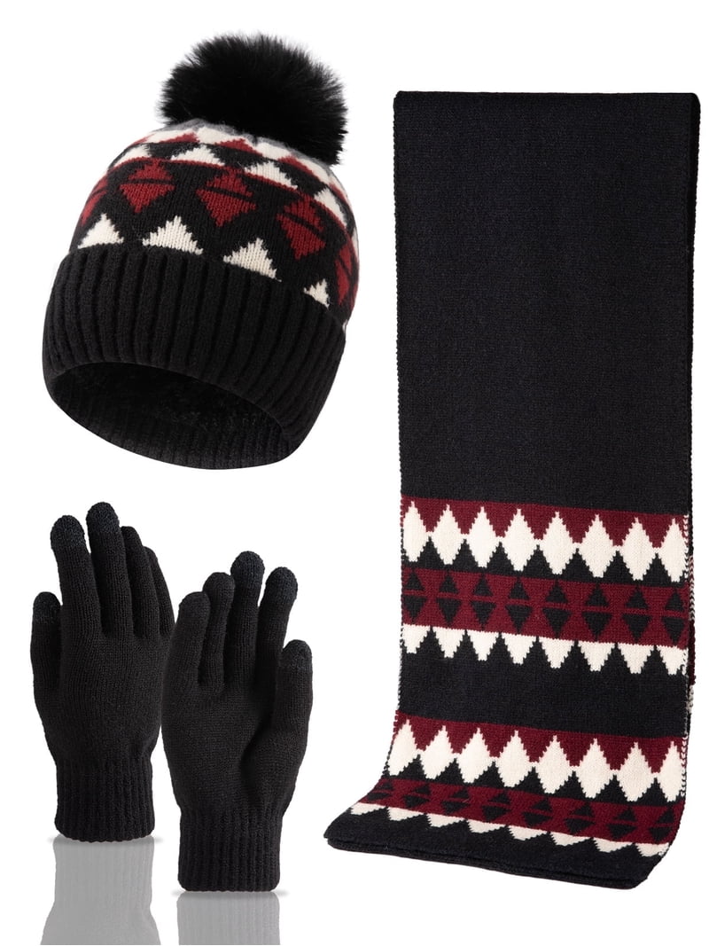 COOPLUS 3 PCS Winter Hat Scarf Gloves Set, Long Scarf Neck  display picture 1