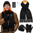 thumbnail image 1 of 3 PCS Winter Heated Scarf Beanie Hat Touchscreen Gloves Set for Men and Women (Black), 1 of 7