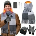 thumbnail image 1 of 3 PCS Winter Heated Scarf Beanie Hat Touchscreen Gloves Set for Men and Women, USB Rechargeable 5000mAh Battery Neck Warmer 3 Temperature Settings (Gray Plaid), 1 of 7