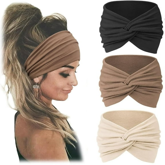 3 PCS Women Headbands African Wide Hair Wrap Extra Turban Head Bands for Lady Large Sport Workout Stretch Non-slip Big Hair Bands