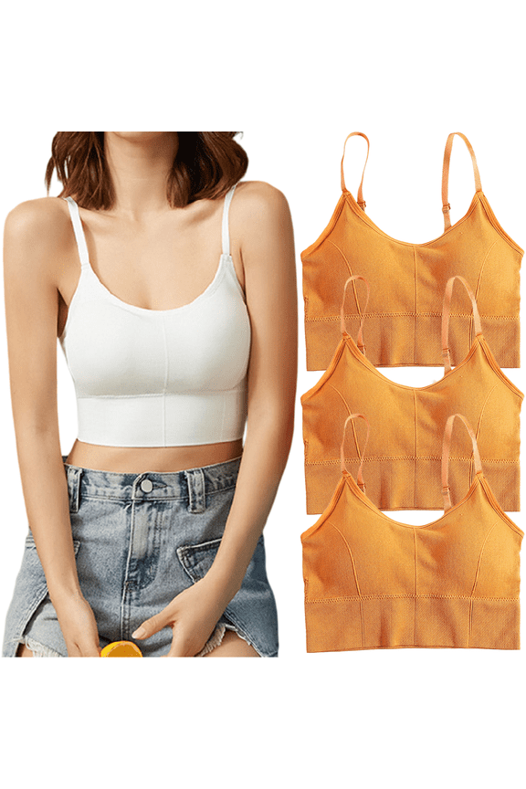 3 PCS Women's Crop Top Cami Camisole with Bulit in Bras Summer Slim Sleeveless Backless Spaghetti Strap Full Shot Bra Tank Top