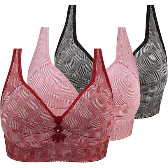 3 PCS Women's Full Coverage Comfort Wire-Free Bra Plus Size Push Up Bras Comfort Breathable Daily Bras No Underwire Full Support