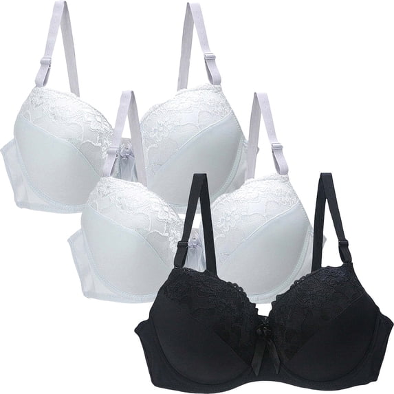 3 PCS Womens Full Coverage Bras Lace Wireless Push Up Bralettes Seamless Beauty Back B Cup Bras Underwear Multicolor, 34/75B