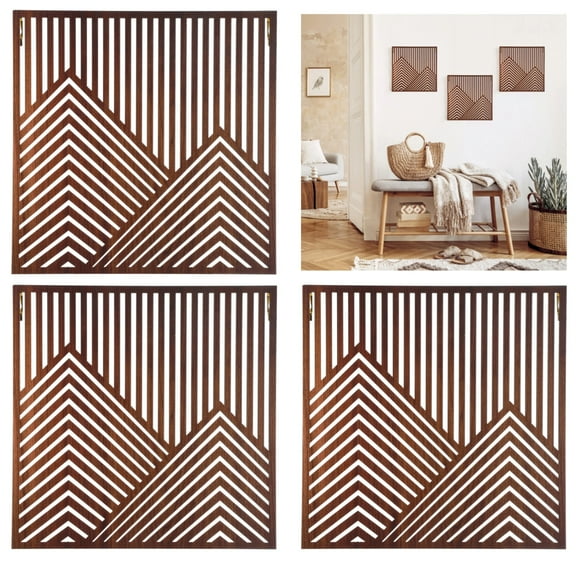 3 PCS Wood Wall Decorations, Hollow Out Wall Decor Wooden Wall Art, Geometric Patterns, Set of 3 Wall Sculptures, Easy Hanging, Modern Bohemian Style, 11.8 x 11.8 Inches
