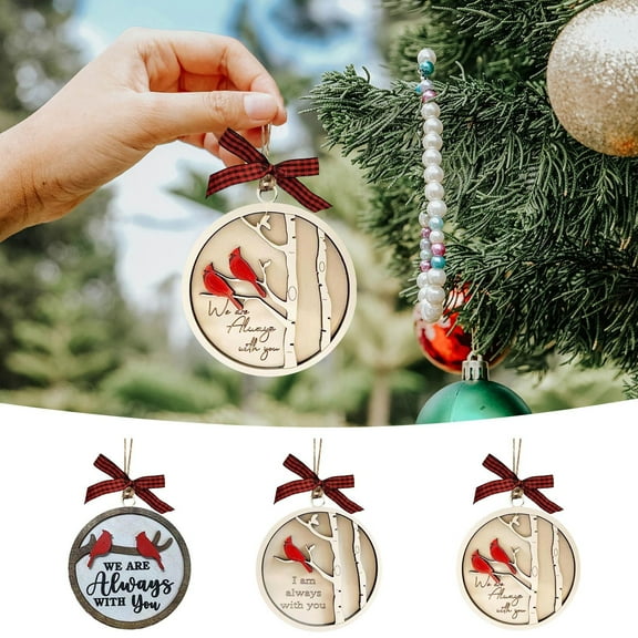 3 PCS Wooden Cardinal Christmas Ornaments,Hanging Memorial Christmas Decorations,I&We are Always with You Cardinal Gifts,Sympathy Gifts for Loss of Loved One,Bereavement Gift Ideas,Sympathy Gift