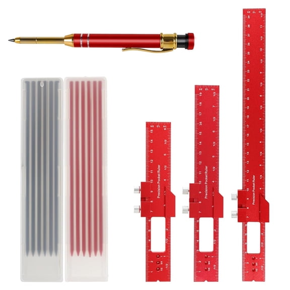 3 PCS Woodworking Ruler Set, 6" 8" 12" Scribing Ruler Set with Carpenter Pencil and Refill Lead, for Woodworking Task