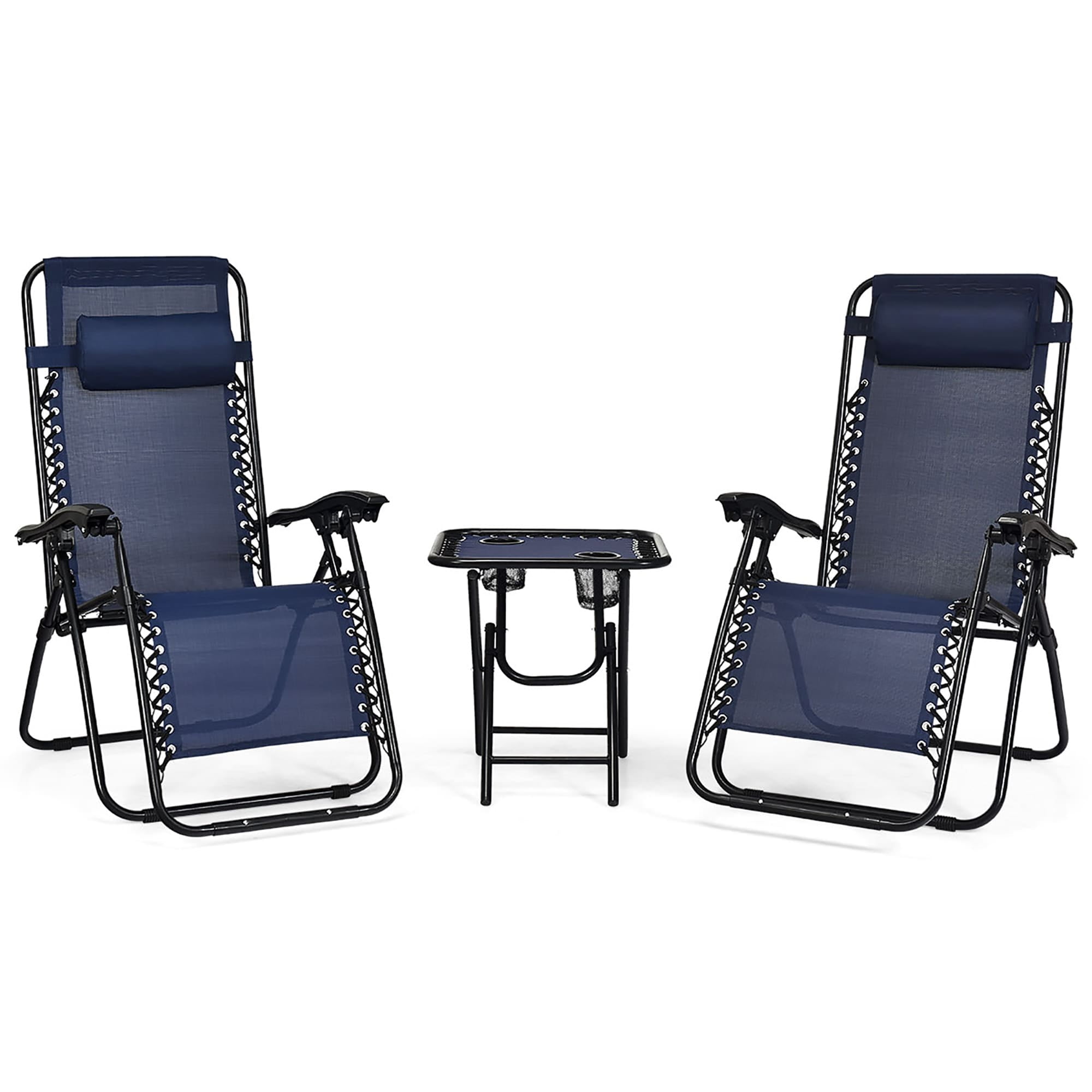 Blue Steel Zero Gravity Chair Set with Folding Table