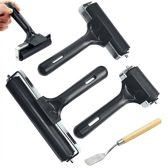 3 PCS Rubber Roller Brayer for Crafts,Printmaking Brayers,Hard Rubber Roller Brayers with 1Pcs Painting Scraper
