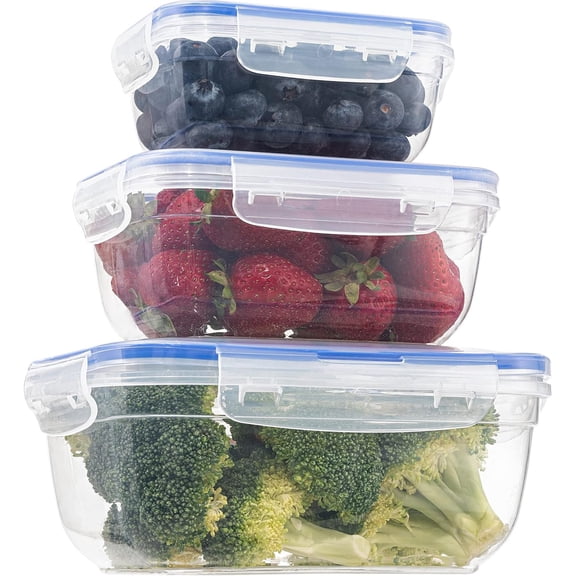 3 PCS plastic food storage container set with airtight lid, suitable for storing various ingredients such as fruits, salads, pasta, etc