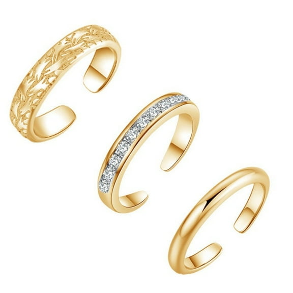 3 PCs Design Adjustable Toe Rings Set, Minimalist Fashion Rings for Women, Assorted Styles with Gift Box - Gold