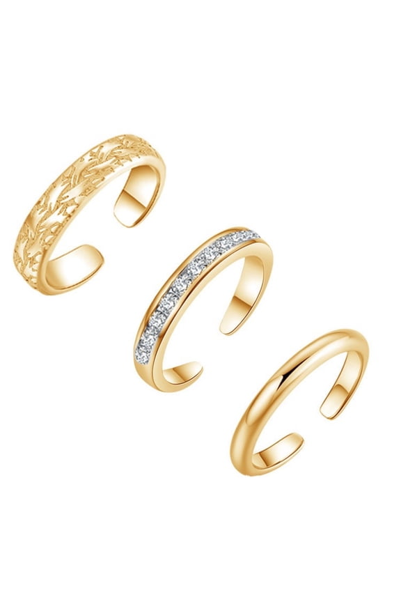 3 PCs Design Adjustable Toe Rings Set, Minimalist Fashion Rings for Women, Assorted Styles with Gift Box - Gold