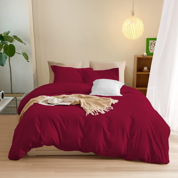 3-PCs Duvet Cover Set, Luxury 500-Thread Count Egyptian Cotton Button Closure Quilt Cover - Full Size ( 80" x 90" ) Inches, (Burgundy)