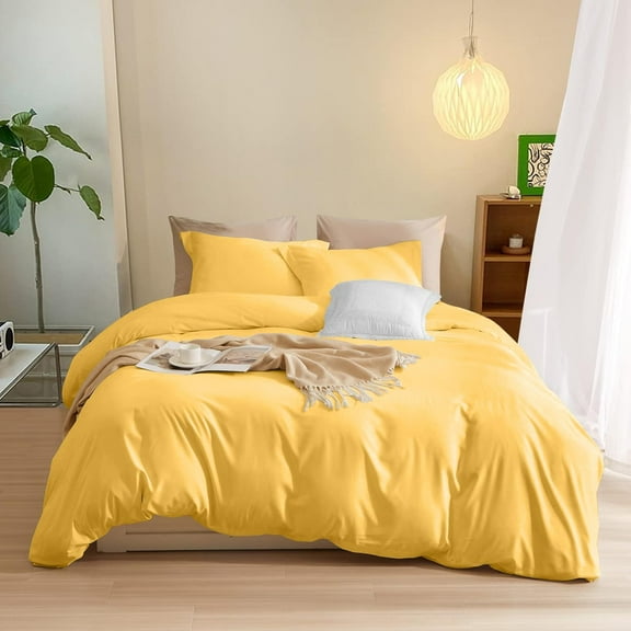 3-PCs Duvet Cover Set, Luxury 500-Thread Count Egyptian Cotton Button Closure Quilt Cover - OverSize King ( 98" x 120" ) Inches, (Gold)