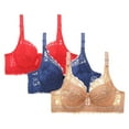 thumbnail image 1 of 3 PCs Floral Secret Comfort Rose Bra,Lace Eyelet Bras for Women Full Coverage Shelf Bra Seamless Front Closure Bralettes Support Push Up Plus Size Brassieres Suits Set 3 Packs, 1 of 2