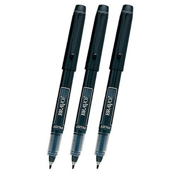 3 PENS Pilot Bravo Liquid Ink Marker Pen, Bold Point, Black (PIL11034)