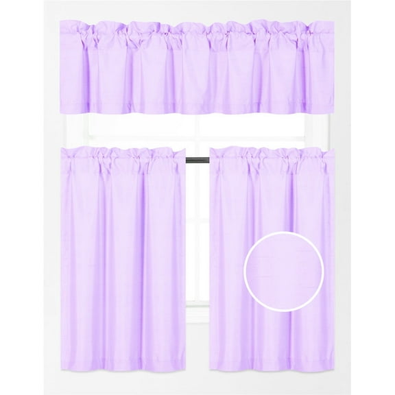 3 PIECE LILAC K3 KITCHEN RESTAURANT BATHROOM WINDOW TREATMENT CURTAIN BLACKOUT PANEL ROD POCKET INCLUDES 2 TIER PANELS 30" WIDE X 36" LONG" EACH PANEL + 1 VALANCE 60" WIDE X 14" LONG