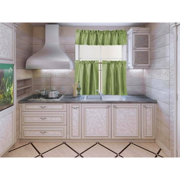 3 PIECE LIME K3 KITCHEN RESTAURANT BATHROOM WINDOW TREATMENT CURTAIN BLACKOUT PANEL ROD POCKET INCLUDES 2 TIER PANELS 30" WIDE X 36" LONG" EACH PANEL + 1 VALANCE 60" WIDE X 14" LONG