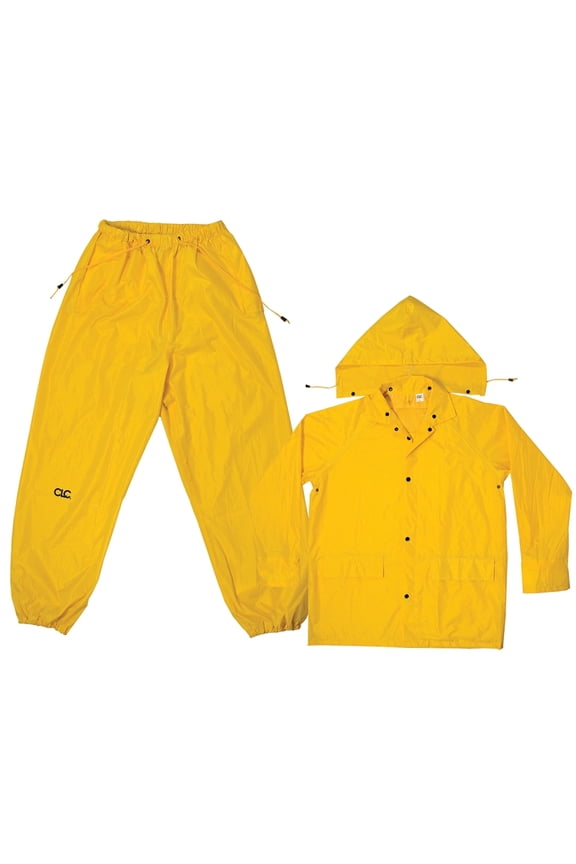 3-PIECE MEDIUM-WEIGHT YELLOW POLYESTER RAIN SUIT SIZE 2X-LARGE