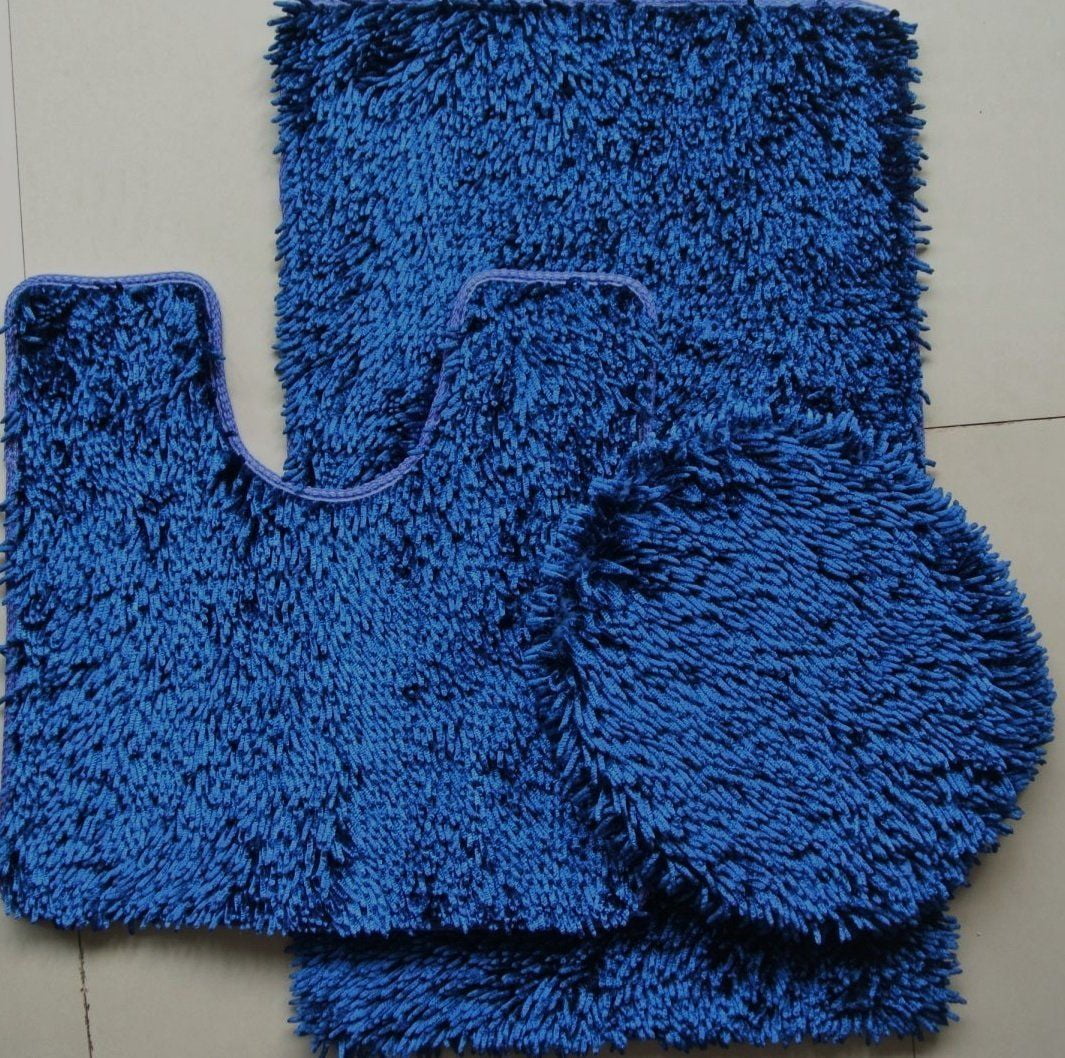 3 PIECE SHINY SOFT PADDED CHENILLE SHAG BATH RUG, CONTOUR RUG AND LID
