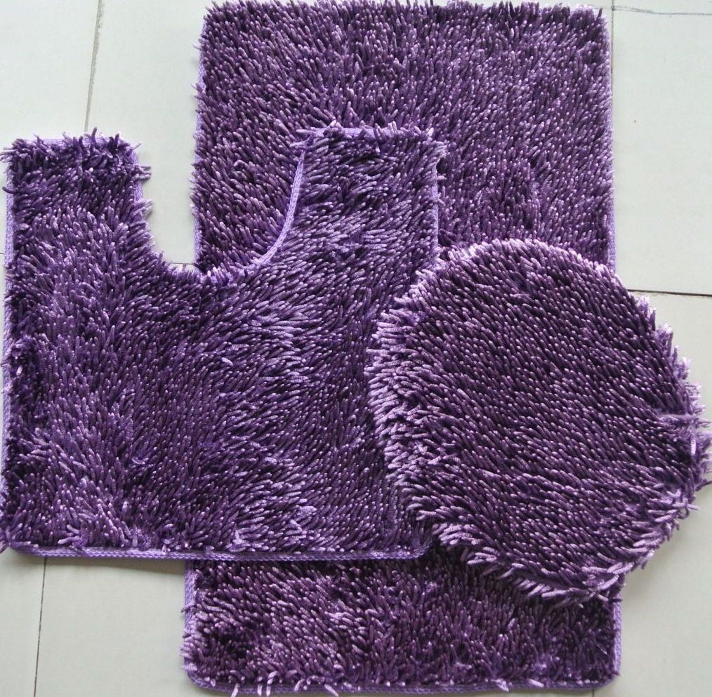 3 Piece NonSkid Bathroom Mat Set Soft Padded Chenille Shag Bath Rug