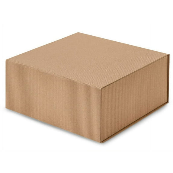 3 PK, Kraft Pinstripe Magnetic Closure Gift Boxes, 10 x 10 x 4.5" For Packaging Gifts, Candies & Gourmet Foods