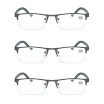 3 PK Men's Blue Light Blocking Reading Glasses - Rectangular Metal Half-Frame - Spring Hinge Readers  0.75