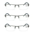 thumbnail image 1 of 3 PK Men's Blue Light Blocking Reading Glasses - Rectangular Metal Half-Frame - Spring Hinge Readers +2.25, 1 of 6