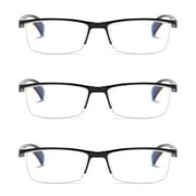 3 PK Mens Reading Glasses Readers - Rectangular Half-Frame - Lightweight & Spring Hinge - Block Harmful Blue Light +3.00
