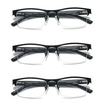 3 PK Mens Reading Glasses Spring Hinge - Square Metal Half-Frame - Blue Light Blocker Readers  0.75