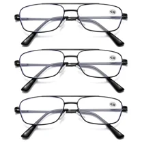 3 PK Mens Retro Aviator Reading Glasses Metal Frame Blue Light Blocking Readers