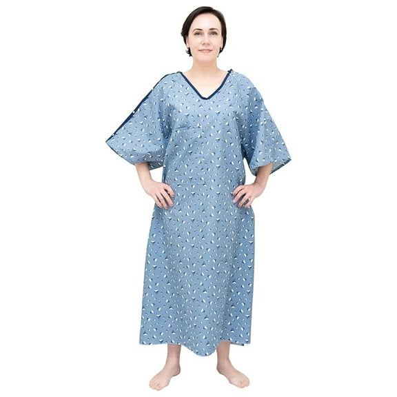 3 PK Pack Unisex Washable Hospital Gowns with IV Access & Telemetry Pocket Soft Fabric, Snaps On Shoulders Blue TriPoint Print Fits up to 3XL