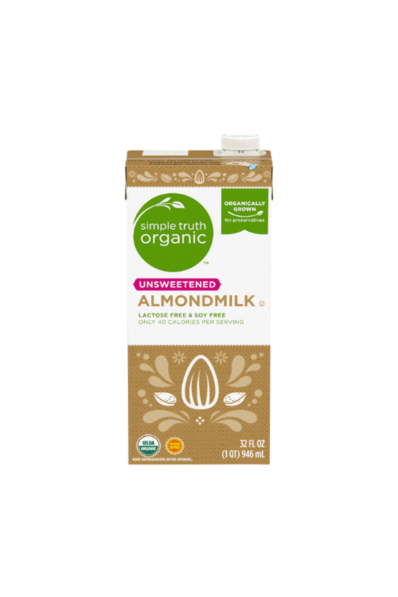 3 PK Simple Truth Organic Dairy Free Organic Shelf Stable Unsweetened Almondmilk Quart