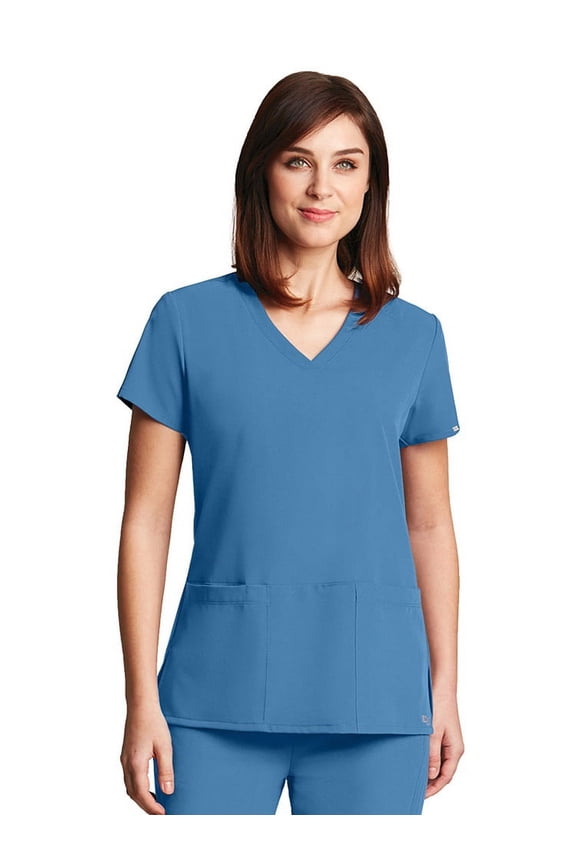 Grey's Anatomy Signature 2115 Women's V-Neck 3 Pocket Scrub Top Ciel Blue 5XL
