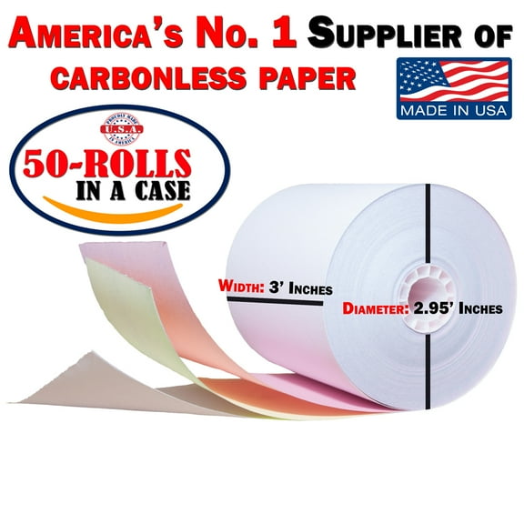 3 PLY 3" x 65'FT 50 ROLLS CASH REGISTER POS PAPER ROLLS - Buyregisterrolls