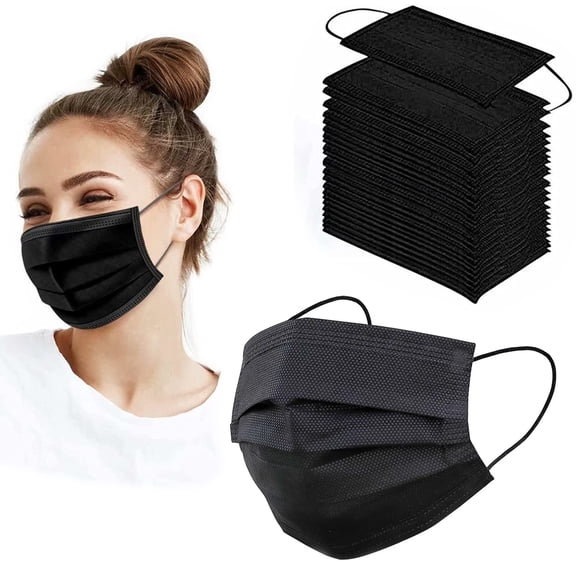 200-Pack Disposable Face Masks, Adjustable Nosepiece & Elastic Ear Bands, Breathable & Allergy-Free, 3-Ply Adult Masks for Home, Office, School, and Outdoors - Black