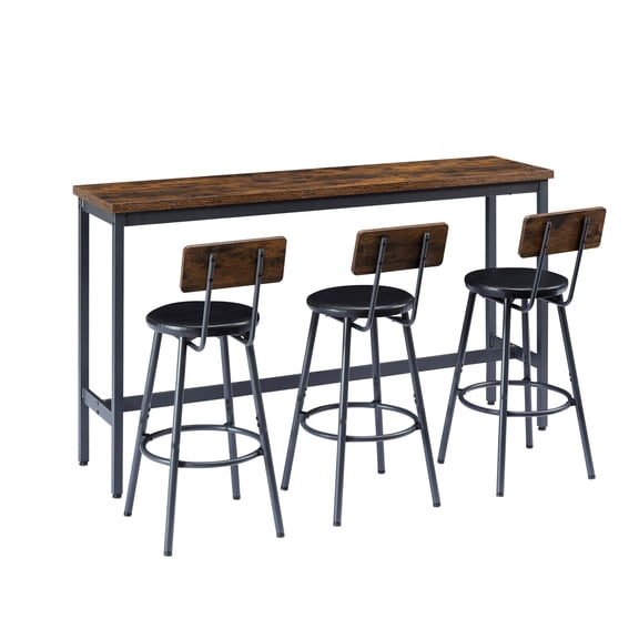 3 PU Stools Industrial Bar Table Set 63"L for Kitchen Living Room