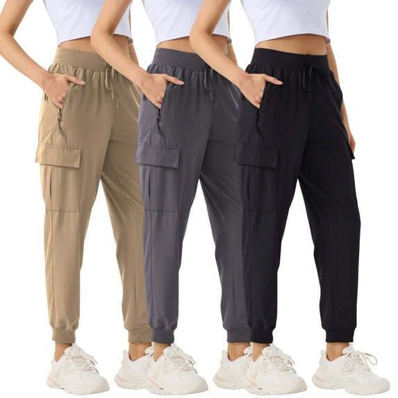 3 Pac Women's Plain Pocket Drawstring Sweatpants Casual Comfy Womens Athletic Pants Cargo High-Waisted Baggy Trousers for Casual Wear & Jogging Workout Yoga