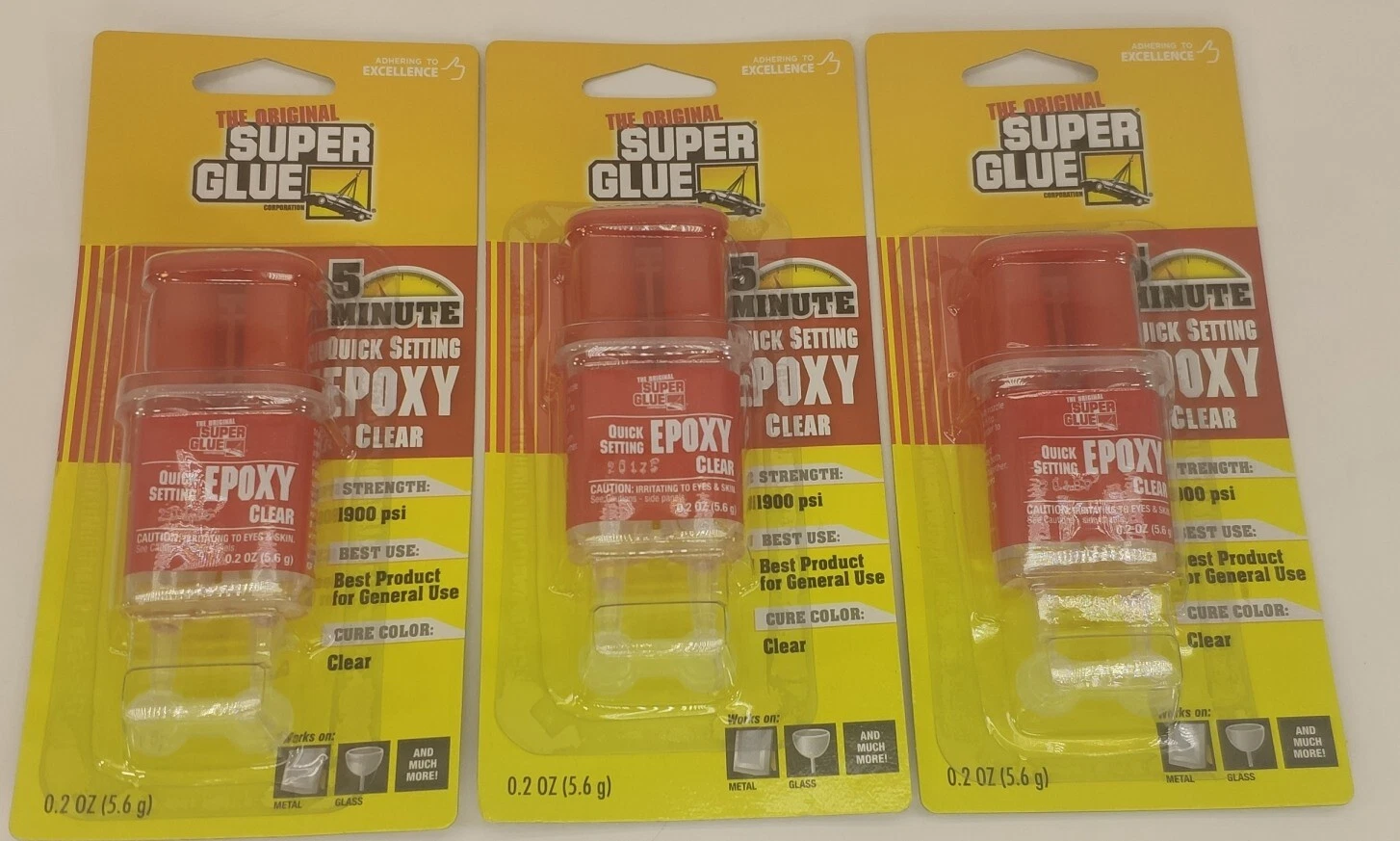 (3 Pack) 0.2 Oz The Original Super Glue 5 Minute Setting Epoxy Clear 1900 Psi