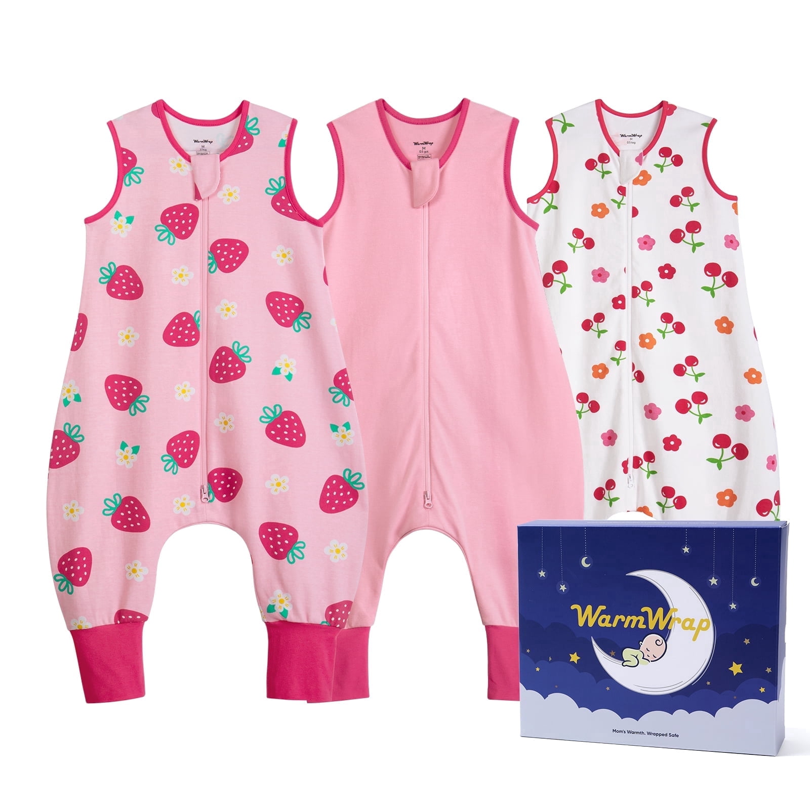 3 Pack-0.5 Tog Lightweight Summer Toddler Sleep Sack 12-24 Months with Feet 100% Cotton Breathable Unisex Baby Sleep Sack with Legs 2-Way Zipper Footed Wearable Blanket
