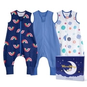 Toddler Sleep Sack with feet 2T-3T, 0.5 TOG Lightweight Summer 100% Cotton Breathable Wearable Blanket with Legs, 3 Pack, 2-Way Zipper