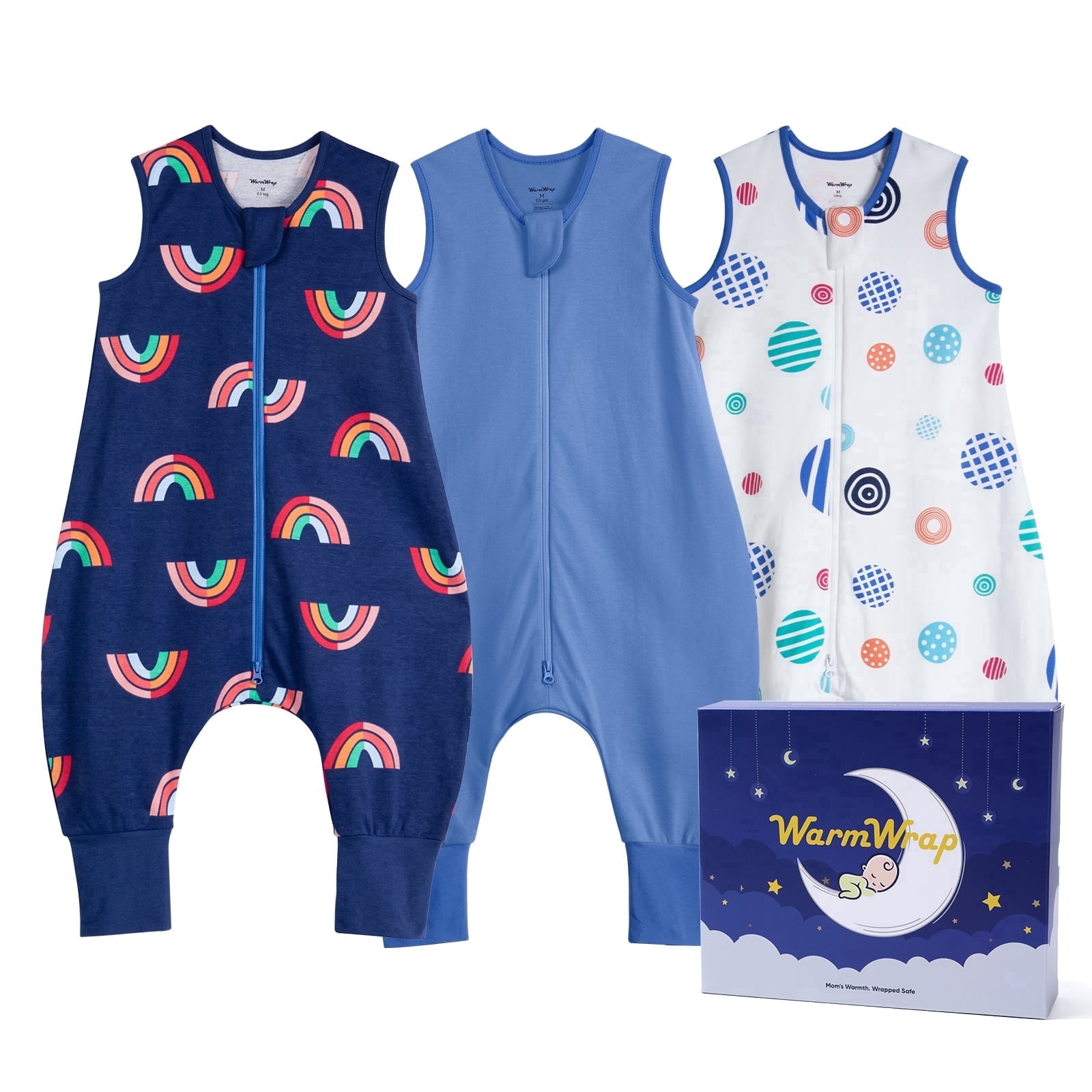 3 Pack-0.5 Tog Lightweight Summer Toddler Sleep Sack 2T-3T with Feet 100% Cotton Breathable Sleep Sack with Legs 2-Way Zipper Wearable Blanket