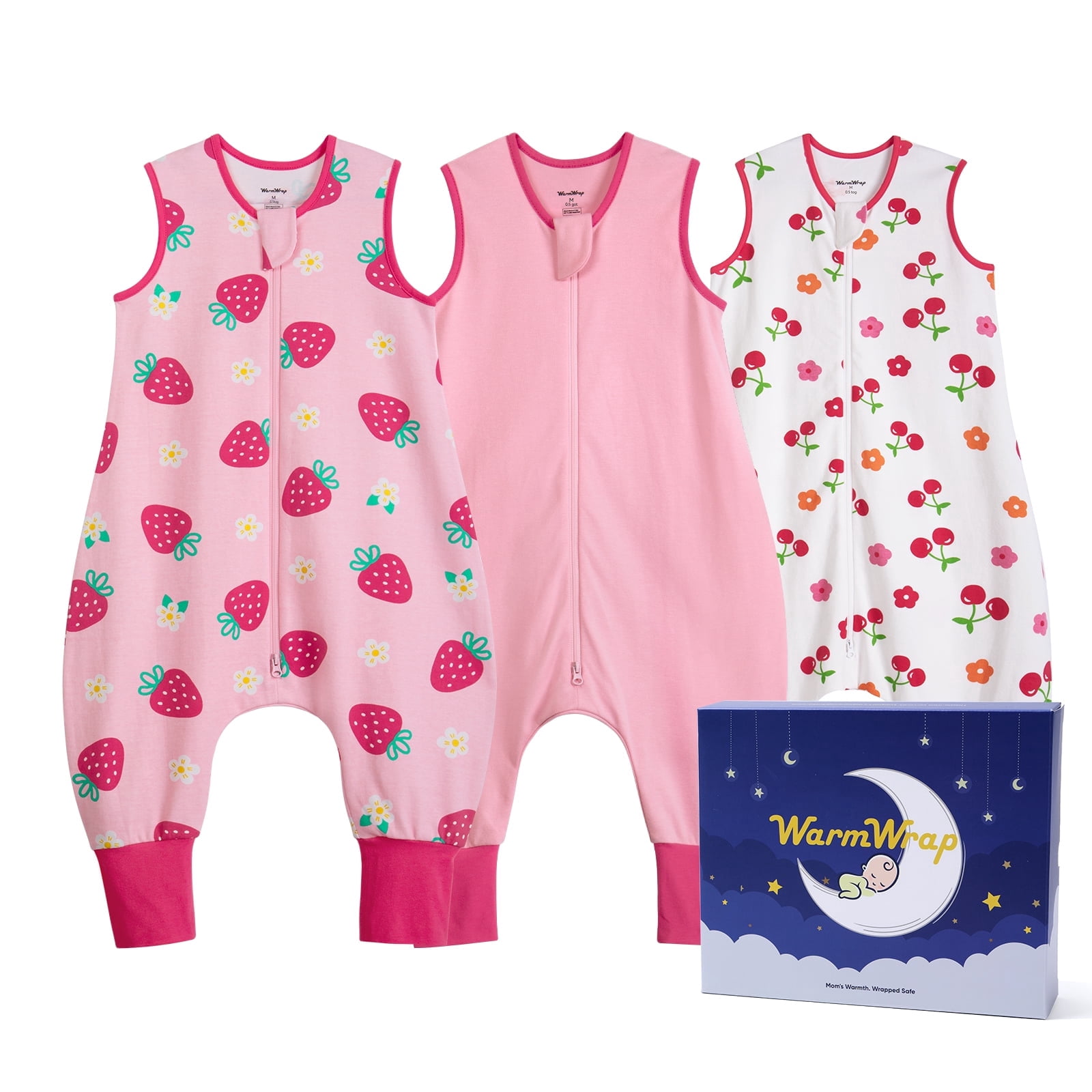3 Pack-0.5 Tog Lightweight Summer Toddler Sleep Sack 3t-4t Months with Feet 100% Cotton Breathable Unisex Baby Sleep Sack with Legs 2-Way Zipper Footed Wearable Blanket