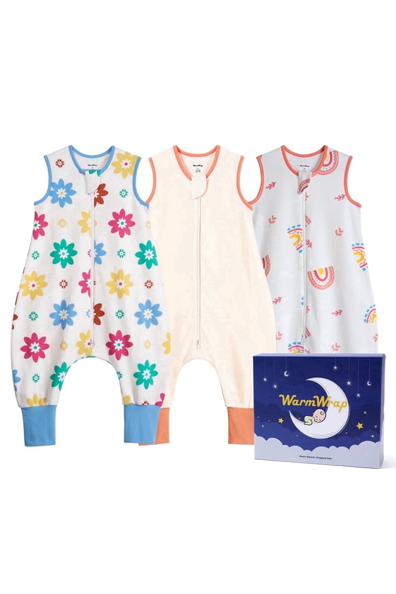 3 Pack-0.5 Tog Lightweight Summer Toddler Sleep Sack 3T-4T with Feet 100% Cotton Breathable Sleep Sack with Legs 2-Way Zipper Wearable Blanket