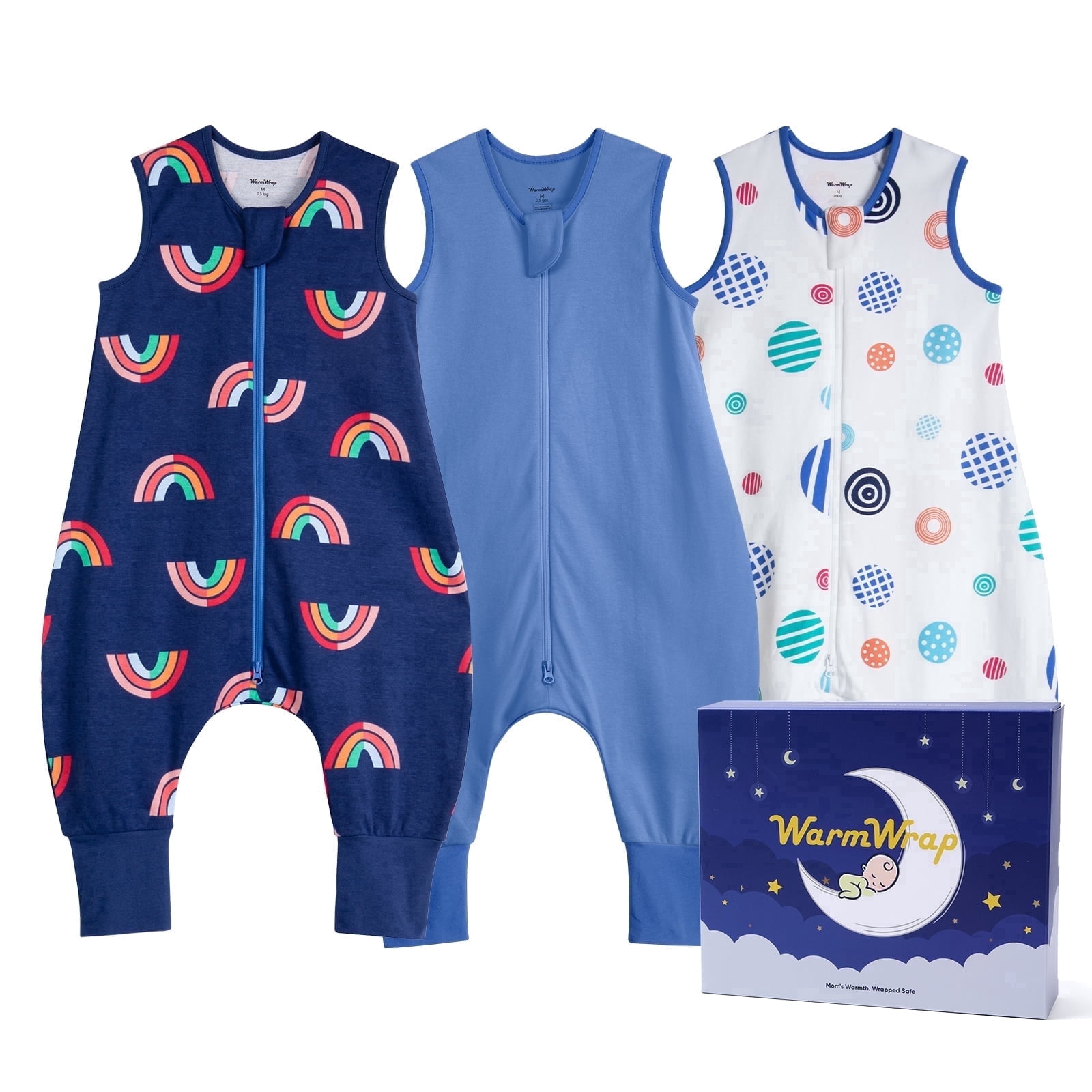 3 Pack-0.5 Tog Lightweight Summer Toddler Sleep Sack with Feet 6-12 Months 100% Cotton Breathable Sleep Sack with Legs 2-Way Zipper Wearable Blanket