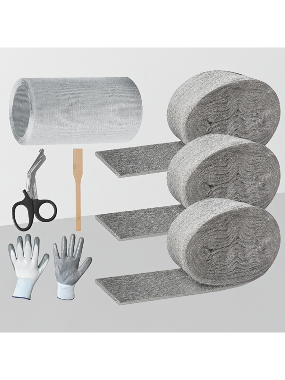 3-Pack 0000 Steel & 1 Roll Stainless Wire Hole Filler Kit with Gloves, and Wooden Stick