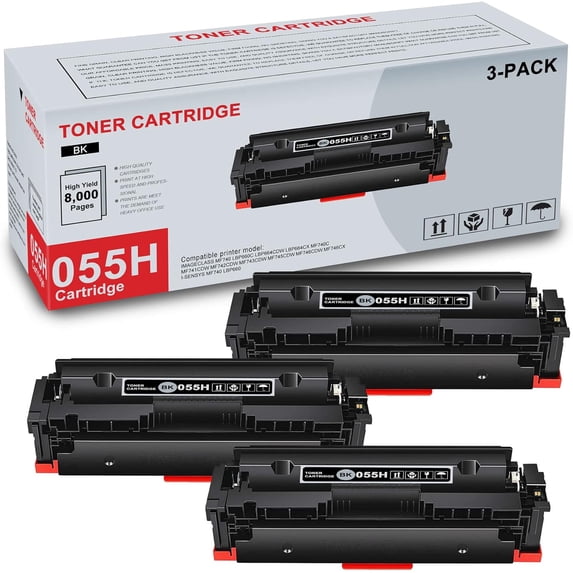 3-Pack 055H 3020C001 Black Toner Cartridge High Yield Compatible CRG055H 055H Replacement for Canon ImageClass MF740 LBP660C LBP664Cdw MF740C MF743Cdw MF746Cx i-SENSYS MF740 LBP660 Printer