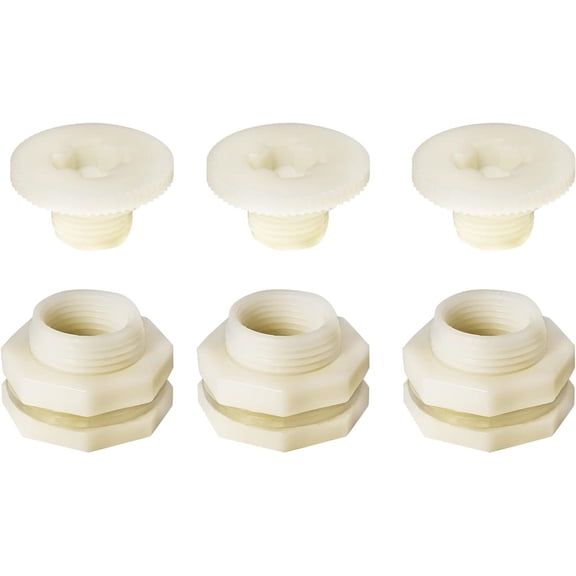 3 Pack 1/2" NPT Female PVC Bulkhead Fitting, Water Tank Connector with Plugs for Rain Barrels, Aquariums - White (Set of 3)