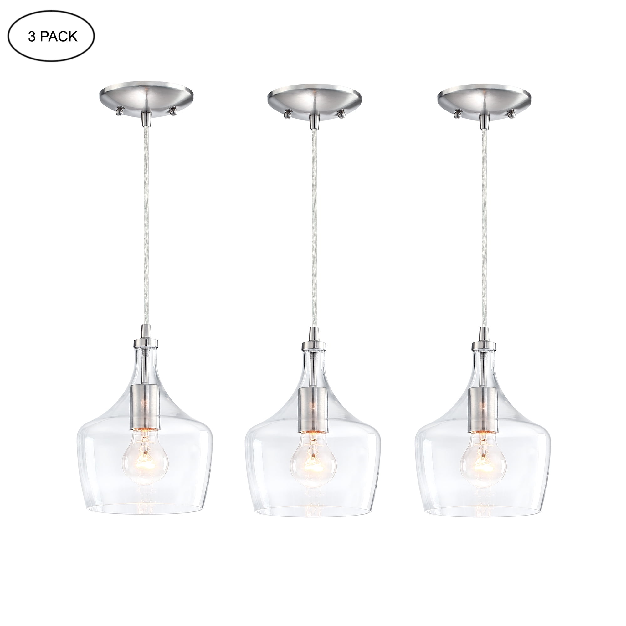3Pack 1Light Kitchen Island Pendant Lighting Teardrop Clear Glass