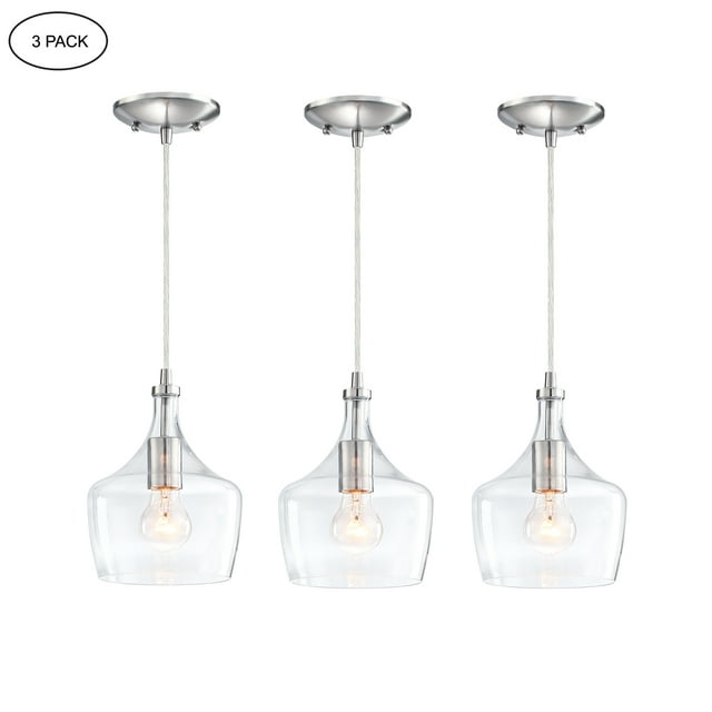 3Pack 1Light Kitchen Island Pendant Lighting Teardrop Clear Glass